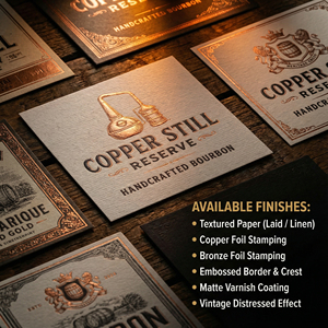 Etiqueta de Whisky de Papel Texturizado Personalizada, Etiqueta de Lujo con Estampado de Lámina de Cobre y <span class=keywords><strong>Logotipo</strong></span> en Relieve para Envasado de Botellas de Licores - Product Image 3