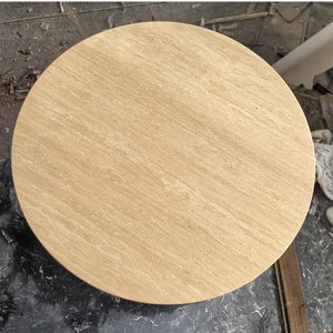 שולחן קפה מודרני בצבע בז' טרוורטין לסלון, גימור מלוטש, משטח אבן טבעית, עיצוב לבית - Product Image 3