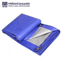 Bâche Légère en Polyéthylène Argenté Bleu pour Abri de Voiture Extérieur, Tissée, Laminée, Anti-UV, Imperméable, à Usage d'Ombrage