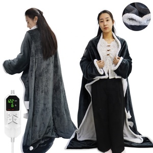 Poncho-couverture chauffant électrique personnalisé en flanelle surdimensionné, à capuche, pour l'hiver, fabriqué sur mesure en usine - Product Image 1