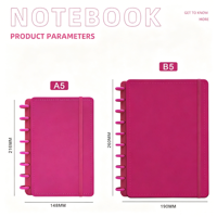 Carnet à disques A5 en cuir PU couleur macaron, organiseur à feuilles mobiles, couverture en cuir pour agenda