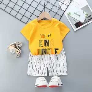 2 Pcs Children's Short-sleeve Polo Shirts + Shorts Suit Pure Cotton Cute Cartoon Bear Pattern Summer Kids Outfits No stimulation