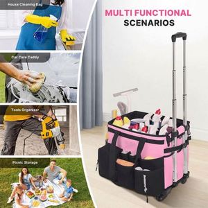 Custom High Grade Waterproof <b>Canvas</b> Picnic <b>Rolling</b> Car Cleaning Caddy Bag Wheels With Detachable Trolley - Product Image 2
