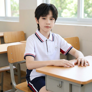 Ensemble uniforme scolaire en coton respirant 521001, impression de logo personnalisé, polo blanc, jupes plissées marine pour garçons et filles - Product Image 1