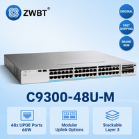 Cisco Switch Catalyst C9300-48U-M 48 Port Gigabit UPOE Layer 3 Switch 822W/1800W PoE 256Gbps 480G StackWise Meraki Cloud Managed