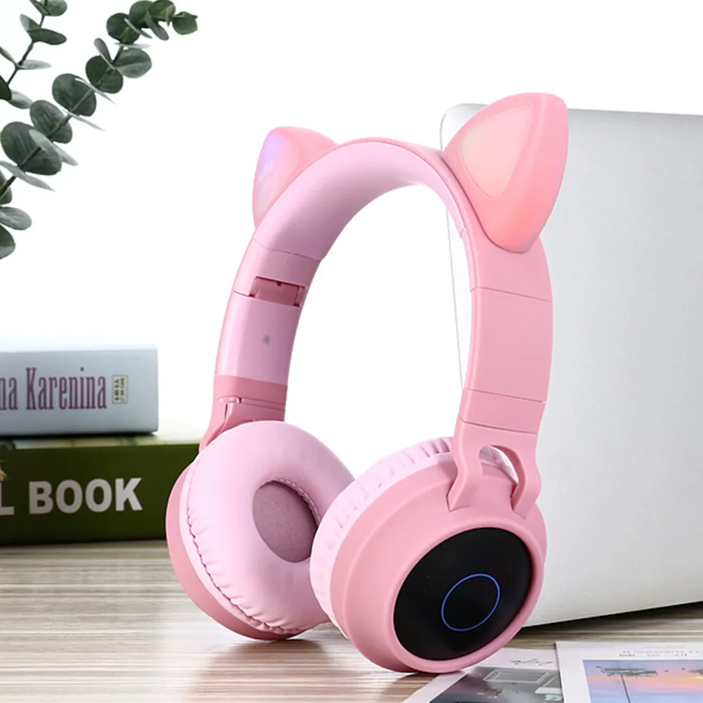 Rgb Led Light Over Ear Headset pink color stylish headphones