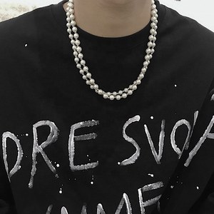 สร้อยคอไข่มุกสแตนเลส VAF ดีไซน์ทันสมัย ประดับลูกปัดมุก สร้อยคอไข่มุกสแตนเลสแบบยาว สไตล์ฮิปฮอปสำหรับผู้ชาย สามารถปรับแต่งได้ - Product Image 6