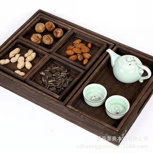 Bandeja de té de madera maciza de Paulownia, bandeja multifuncional para servir té y aperitivos, color quemado - Product Image 1