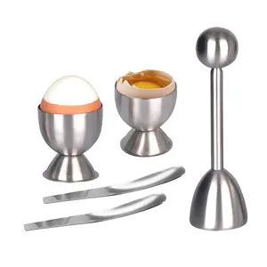 Egg Cutter Topper Set Egg Cracker for Soft & Hard Boiled Eggs Include 2 Egg Cups, 2 Spoons, 1 Eggs Topper Cutter