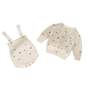 Conjunto de Ropa de Punto para Bebé OEM ODM, Cárdigan con Bordado de Corazón y Puntos, Pelele con Botones, Traje de Bebé para Otoño e Invierno, Body para Recién Nacido Niño y Niña - Product Image 1