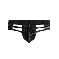 Culottes string pour hommes en cuir PU noir sexy, ajourées, lingerie gay, sous-vêtements sexy à dos en T pour hommes, vente en gros OEM
