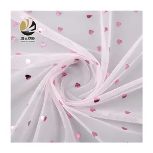 Tela de malla de tul con estampado de corazón para vestido de boda, tela de diseño bonito de alta calidad, rosa, gran oferta