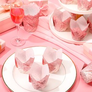 200 Pezzi <span class=keywords><strong>Pirottini</strong></span> per Cupcake a Forma di Tulipano Rosa, Involucri per Cupcake Oro Rosa, Decorazioni per Feste di Compleanno, <span class=keywords><strong>Pirottini</strong></span> di Carta per Dolci - Product Image 5