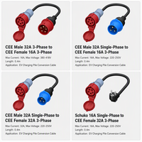 Cable Adaptador de Carga para Vehículos Eléctricos CEE Azul de 32A con Enchufe Tipo 2 para Convertir Energía CEE a Conexión Schuko