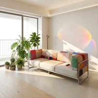 Sofá de Tela con Parches Étnicos Retro, Inspirado en Líneas Rectas, para una Decoración Colorida y Vintage de la Sala de Estar