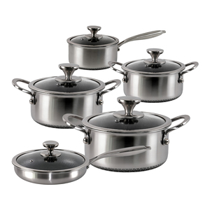 Ensemble de 10 pièces en acier inoxydable, classique, écologique, 3 plis, compatible induction, avec couvercle en verre antiadhésif alvéolé, vente en gros OEM - Product Image 1