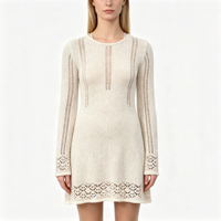 Robe en tricot pointelle à rayures blanches à manches longues pour femme, qualité supérieure, fabrication OEM & ODM Rudi, vente en gros