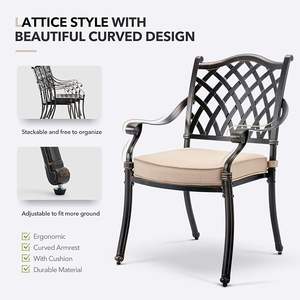 7 पीसी आउटडोर डाइनिंग सेट कास्ट एल्यूमीनियम रेट्रो पैटियो डाइनिंग सेट 6 के लिए 59 इंच आयताकार टेबल और 6 कुर्सियां शामिल हैं। - Product Image 6