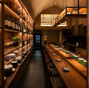 Barra de Sushi para Restaurante Japonés, Mostrador <span class=keywords><strong>Izakaya</strong></span> de Madera Sólida Personalizado, Iluminación LED, Vitrina de Pared para Vinos para <span class=keywords><strong>Bar</strong></span> Japonés - Product Image 2