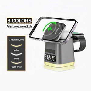 15W Foldable Multi Device Fast Charging Station With <b>Digital</b> Alarm <b>Clock</b> & Adjustable Ambient Night Light For Smartphone - Product Image 4