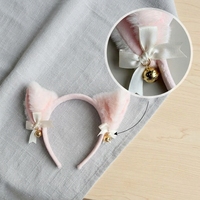 Serre-tête coréen pour femme, fait main, de haute qualité, avec oreilles de chat mignonnes roses, nœud et clochette, en peluche, couleur personnalisable