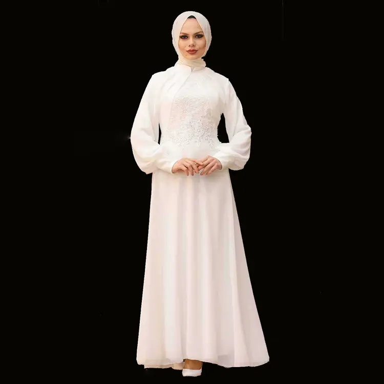Elegant muslim lace formal evening dresses with hijab long sleeves islamic evening dresses