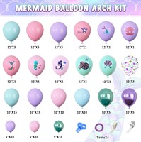 Amandir 138 pièces Décorations de fête d'anniversaire sirène Version brillante Kit d'arche de guirlande de ballons en latex en forme de poisson Bannière et décoration de gâteau