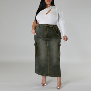 <span class=keywords><strong>Jupe</strong></span> longue en <span class=keywords><strong>jean</strong></span> taille haute pour femmes grandes tailles XL-5XL, <span class=keywords><strong>jupe</strong></span> en <span class=keywords><strong>jean</strong></span> trapèze pour femmes - Product Image 6