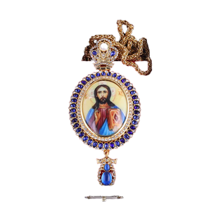 Großes Brustkreuz mit Goldkette, Griechisch-Orthodoxe Jungfrau Maria Ovale Harzmedaille mit Gratis PU-Geschenkbox aus Zinklegierung - Product Image 4