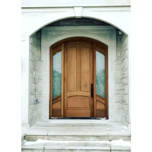 Pintu depan Prancis berbentuk kayu, pintu depan paduan bahan kayu untuk dekorasi rumah dan rumah, pintu masuk Villa desain grafis