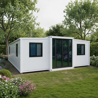 Maison modulaire extensible à double aile de 20, 30 ou 40 pieds, 1 à 4 chambres, avec entrée centrale en verre et aménagement personnalisé, type conteneur