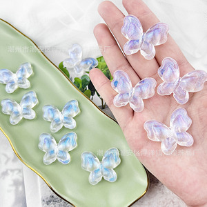 Perle acrylique scintillante en forme de papillon pour épingles à cheveux, porte-clés, accessoires vestimentaires, bijoux DIY faits à la main, transparente avec effet holographique bleu - Product Image 2
