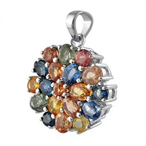 Multi Sapphire Rhodium Plated Luxury <b>Pendant</b> in 925 Sterling Silver for Unisex Everyday Wear - Product Image 2