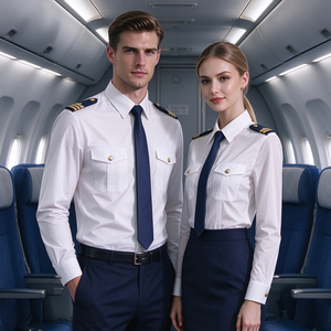 Camisas de Piloto al por Mayor, Camisa Polo Duradera de Manga Larga Unisex para Personal, Camisa con Epaulettes Personalizada para Hombre, Camisas Blancas de Uniforme de Aerolínea - Product Image 1