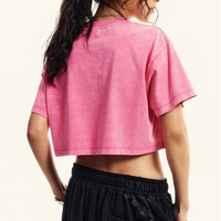 Camiseta Corta Personalizada para Mujer, Estilo Vintage, Lavada al Ácido, de Alta Calidad, Cuello Redondo, Corte Holgado, Ropa de Verano para Mujer