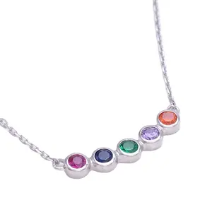MT N0365批发珠宝美丽设计圆形切割纯银925珠宝彩色女链项链儿童