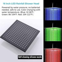Offre Spéciale – Ensemble de 6 Pièces 16 Pouces Noir Mat avec Contrôle Thermostatique, Affichage LED, Jets Pluie et Hydromassants, Montage Plafond