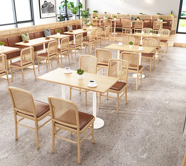 Легкая Роскошная коммерческая мебель для еды в ресторане, кофейный стол и стулья, обеденные наборы из массива дерева, ресторанный диван-будка