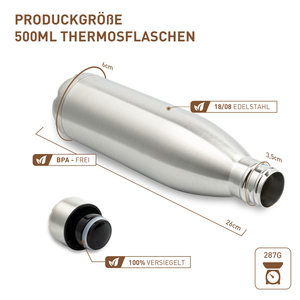 Set of 6 Stainless Steel <b>Vacuum</b> Insulated Water Bottle 500ml Double Wall Leak Proof Travel Thermos Flask Minimalist Design - Product Image 6