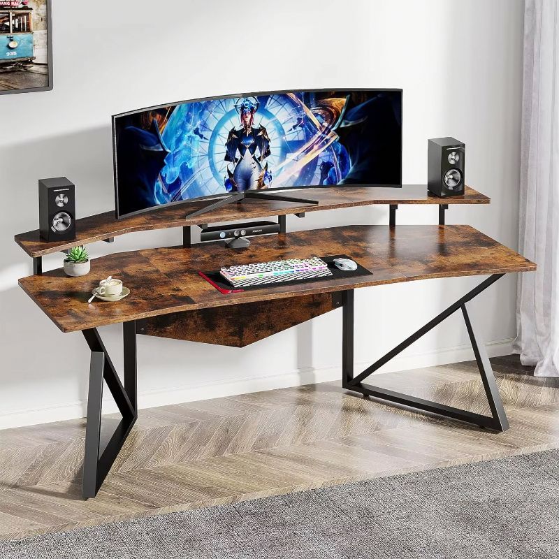 Modern Gaming Desk with Storage Shelf