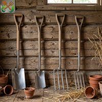 Ensemble de bêches et fourches de jardin vintage en acier inoxydable avec manche en bois de frêne, outils de jardinage robustes pour creuser, pelle et fourche à herbe pour la ferme et la pelouse