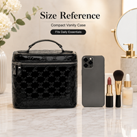 Pochette cosmétique noire brillante avec logo personnalisé, motif gaufré, double fermeture éclair, étui à maquillage portable, organiseur de beauté de voyage