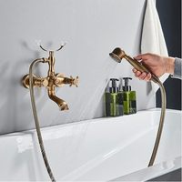 Robinet de bain rétro avec douchette, robinet de baignoire en laiton antique, mural pour salle de bain, robinet de bain nostalgique