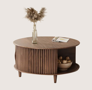 Vintage <strong>Round</strong> <strong>Coffee</strong> <strong>Table</strong> With Storage Mid Century Modern <strong>Coffee</strong> <strong>Table</strong> With Sliding Cabinet Door <strong>Coffee</strong> <strong>Table</strong> For Living Room - Product Image 2