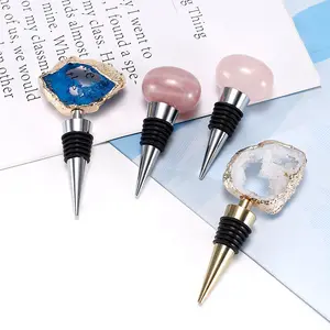 Luxury Gold/Silver Plated Natural Gemstone Crystal Wine Stoppers Stone Wine Bottle Stopper with retail box