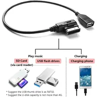 Adaptador de Música para Auto, Interfaz USB Hembra MDI MMI AMI, Cable Auxiliar USB con Carga para Audi A6L Q5 Q7 A8 S5 A5 A4L A3
