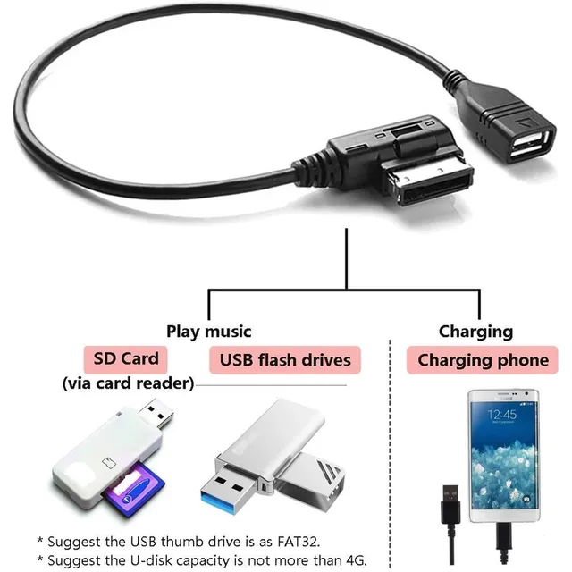 Music Media Adapter MDI MMI AMI to USB Female Interface USB Aux Cable with Charging for Audi A6L Q5 Q7 A8 S5 A5 A4L A3