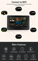 Horloge météo multifonctionnelle avec écran couleur WIFI, température intérieure et extérieure, humidité, vitesse du vent, prévisions météorologiques électroniques