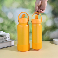 Bouteille d'eau isotherme en acier inoxydable avec logo personnalisé, 18 oz et 32 oz, pour la gym et le sport, avec fond en silicone et paille rabattable