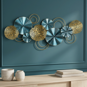 Premium Blue Gold Botanical Metal Wall Sculpture Vintage <b>Retro</b> Floral Wall Art for Living Room Bedroom Office Home <b>Decor</b> - Product Image 1